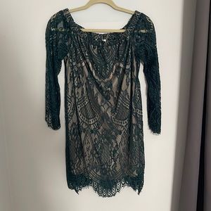 Green lace shift dress